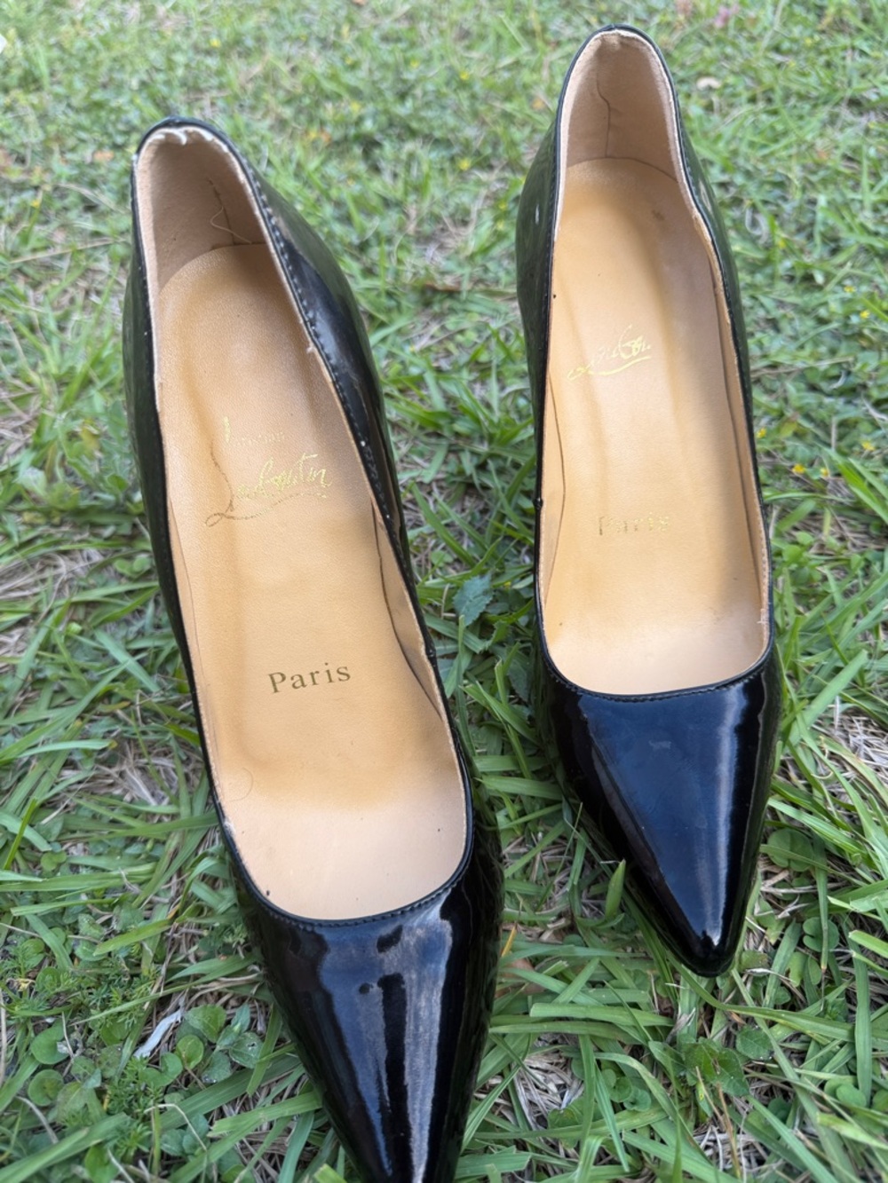Christian Louboutin Black Patent Pointed Toe Pumps - Classic Shine